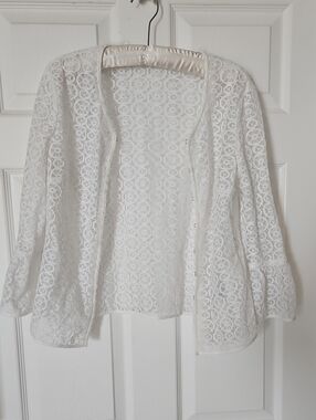 White Lace Open-Front Cardigan with Bell Sleeves
